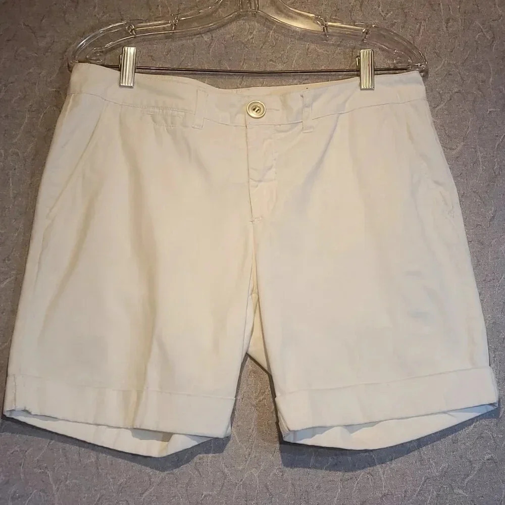 FADED GLORY Women's White Cuffed Cotton Walking Shorts Size 8